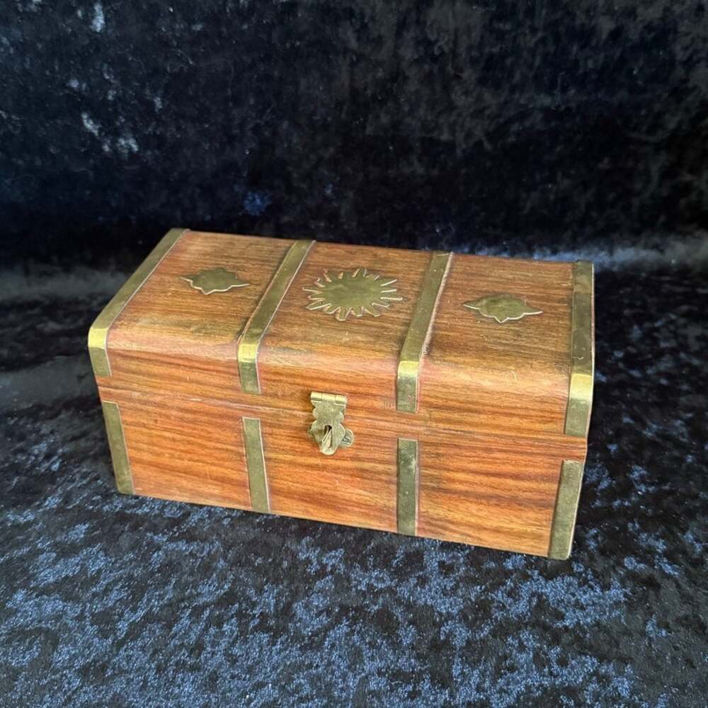 Celestial Brass Inlay Wood Trinket Box | Whimsigoth | Vintage Home Decor
